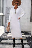 Decorative Button Notched Dropped Shoulder Sweater Dress - Trendsi - Flyclothing LLC