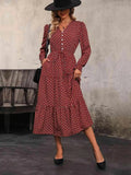Printed Tiered V-Neck Buttoned Midi Dress - Trendsi