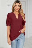 Eyelet Notched Short Sleeve T-Shirt - Trendsi - Flyclothing LLC