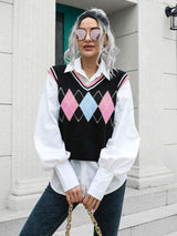 Geometric V-Neck Sweater Vest - Trendsi - Flyclothing LLC