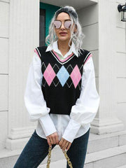 Geometric V-Neck Sweater Vest - Trendsi