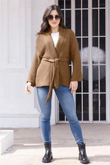 Tied Open Front Long Sleeve Cardigan - Trendsi