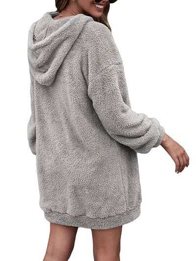 Half Zip Dropped Shoulder Oversized Hoodie - Trendsi - Flyclothing LLC