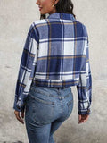 Plaid Button Up Drop Shoulder Cropped Jacket - Trendsi - Flyclothing LLC