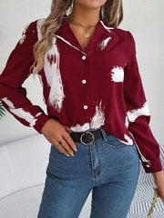 Printed Collared Neck Button Up Shirt - Trendsi