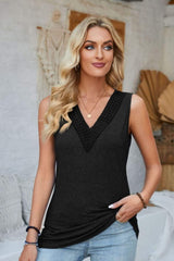 Lace Detail V-Neck Tank - Trendsi - Flyclothing LLC