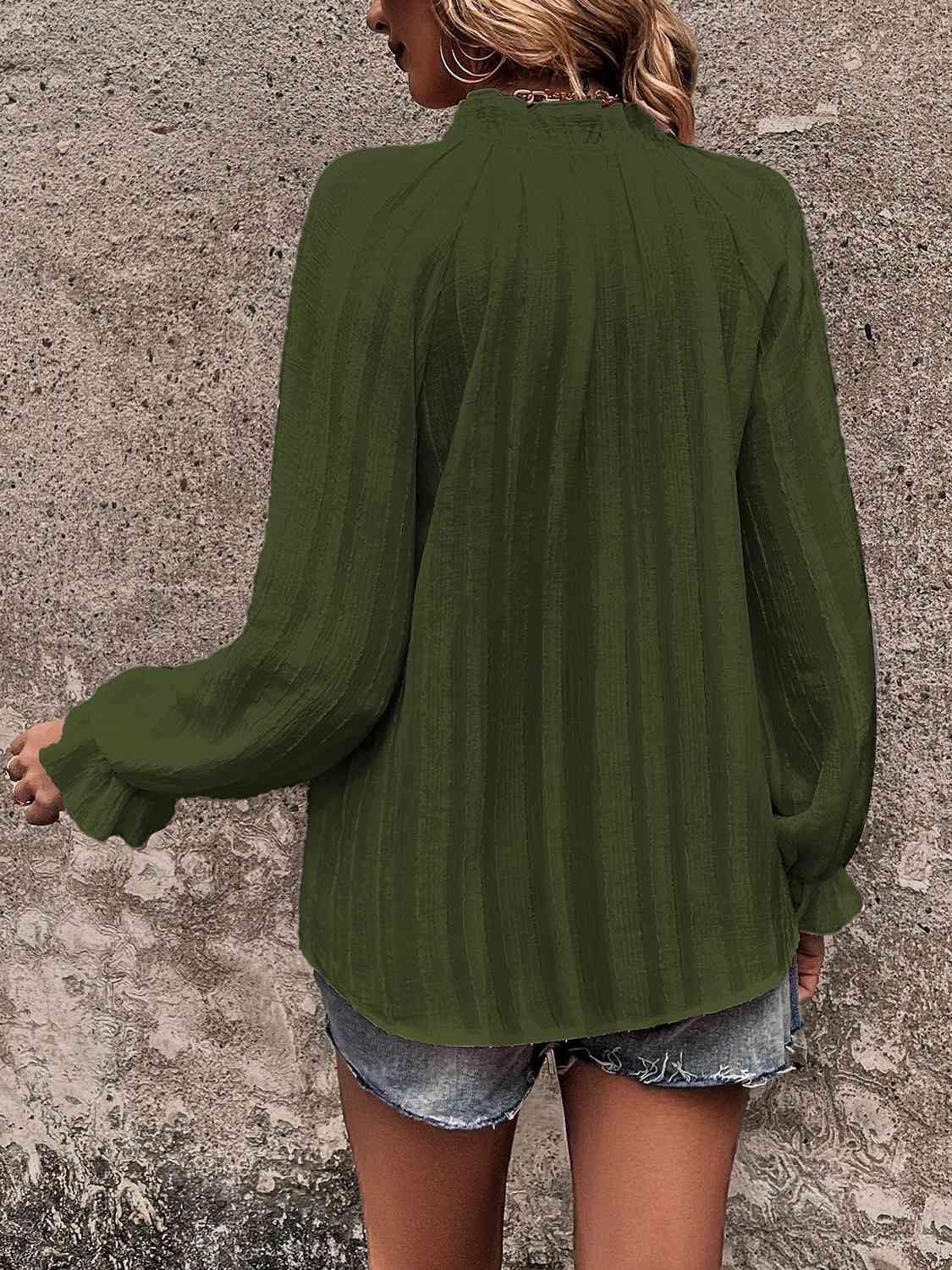 Notched Neck Flounce Sleeve Shirt - Trendsi