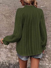 Notched Neck Flounce Sleeve Shirt - Trendsi