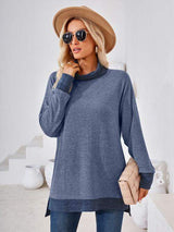 Contrast Mock Neck Long Sleeve T-Shirt - Trendsi - Flyclothing LLC