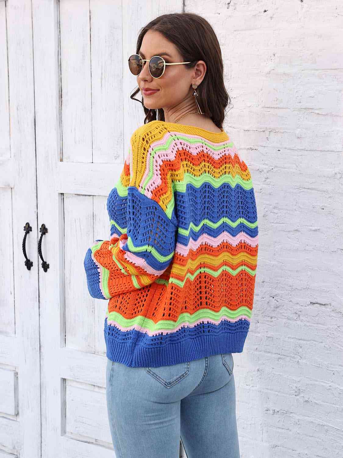 Openwork Round Neck Knit Top - Trendsi - Flyclothing LLC