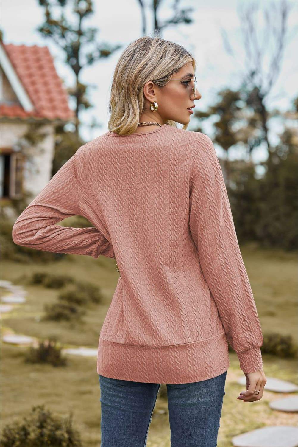 Square Neck Long Sleeve Blouse - Trendsi - Flyclothing LLC