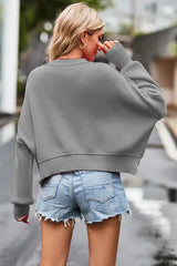 Round Neck Drop Shoulder Long Sleeve Sweater - Trendsi - Flyclothing LLC