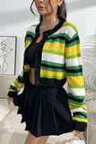 Striped Button Up Contrast Cropped Cardigan - Trendsi - Flyclothing LLC