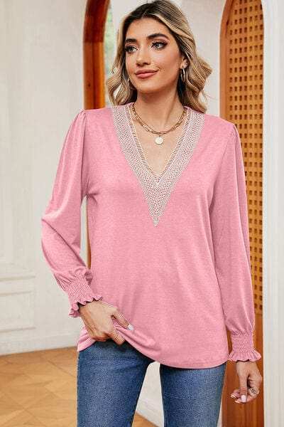 V-Neck Long Sleeve T-Shirt - Trendsi - Flyclothing LLC