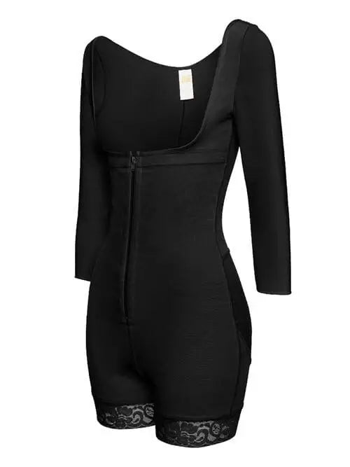 Full Size Zip Up Lace Detail Long Sleeve Shapewear - Trendsi - Flyclothing LLC