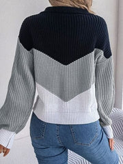 Color Block Dropped Shoulder Sweater - Trendsi