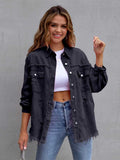 Distressed Drop Shoulder Denim Jacket - Trendsi - Flyclothing LLC