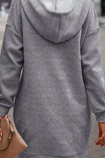 Texture Half Snap Drawstring Hooded Dress - Trendsi - Flyclothing LLC