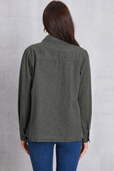 Collared Neck Button Up Denim Top - Trendsi