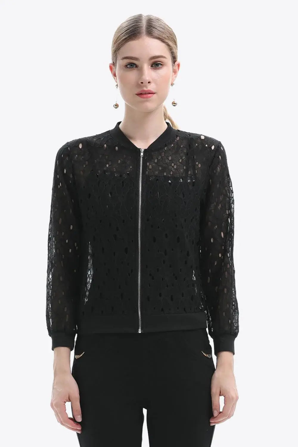 Openwork Zip Up Jacket - Trendsi - Flyclothing LLC