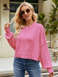 Round Neck Dropped Shoulder Sweater - Trendsi