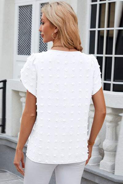 Swiss Dot Round Neck Short Sleeve T-Shirt - Trendsi - Flyclothing LLC