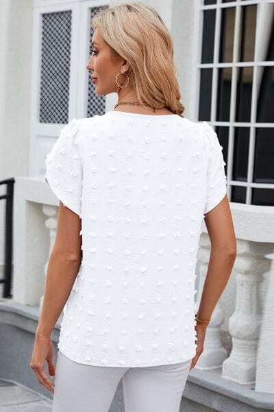 Swiss Dot Round Neck Short Sleeve T-Shirt - Trendsi - Flyclothing LLC