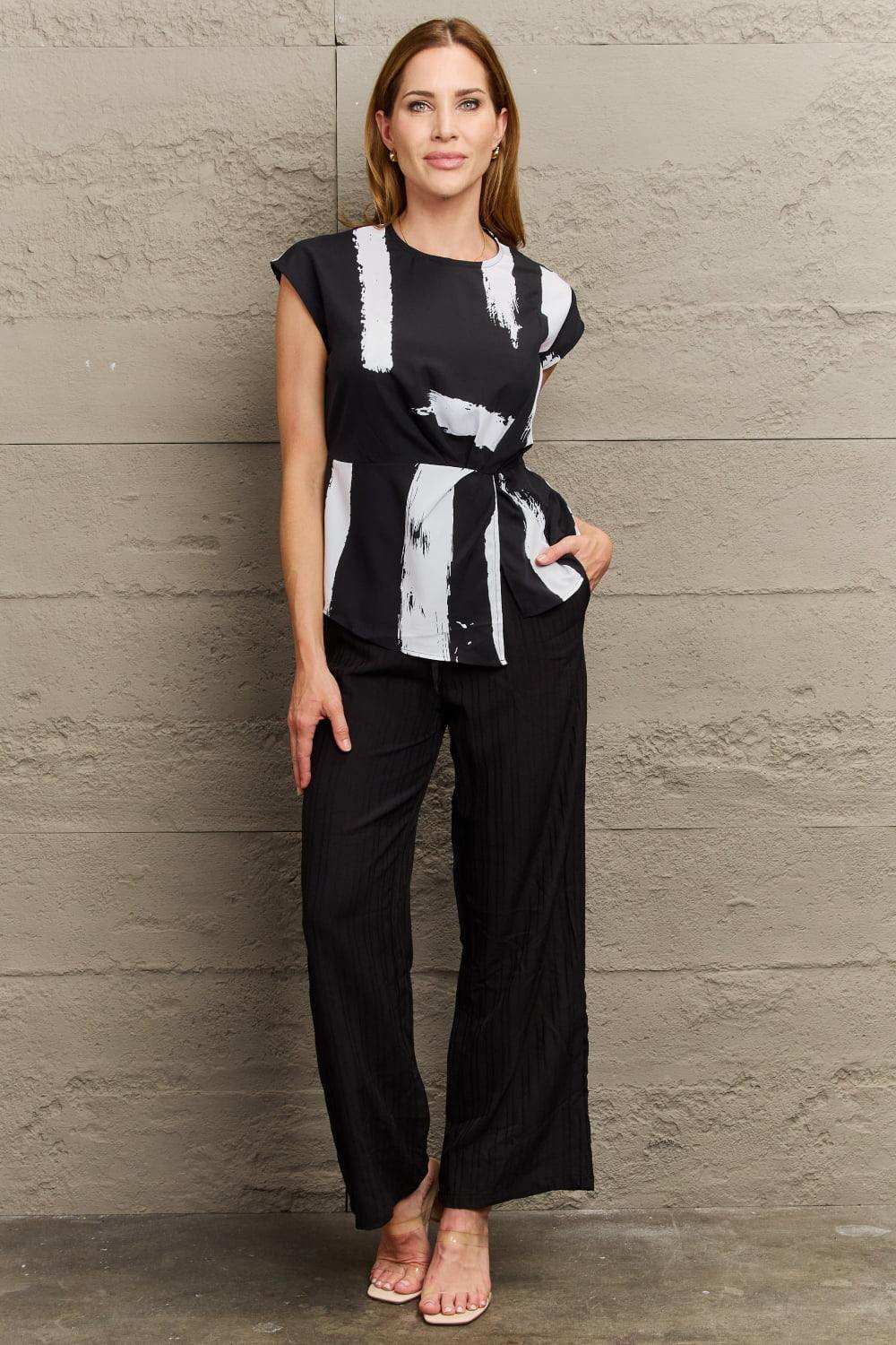 Printed Round Neck Short Sleeve Blouse - Trendsi - Flyclothing LLC