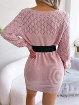 Openwork Boat Neck Sweater Dress - Trendsi - Flyclothing LLC