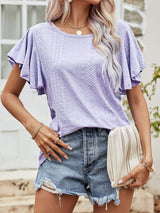 Round Neck Flutter Sleeve Blouse - Trendsi - Flyclothing LLC