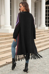 Geometric Fringe Hem Open Front Duster Cardigan - Trendsi - Flyclothing LLC