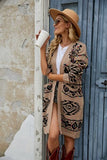 Pocketed Geometric Open Front Dropped Shoulder Cardigan - Trendsi
