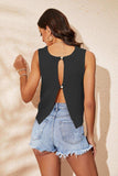Buttoned Cutout Ribbed Trim Knit Tank - Trendsi - Flyclothing LLC