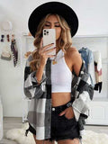 Plaid Button Up Dropped Shoulder Jacket - Trendsi - Flyclothing LLC