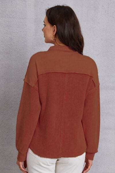 Quarter Button Dropped Shoulder Sweatshirt - Trendsi - Flyclothing LLC