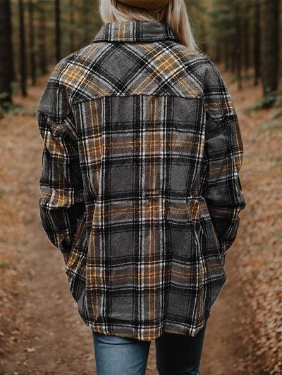 Plaid Snap Down Long Sleeve Shacket - Trendsi