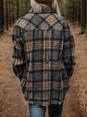 Plaid Snap Down Long Sleeve Shacket - Trendsi