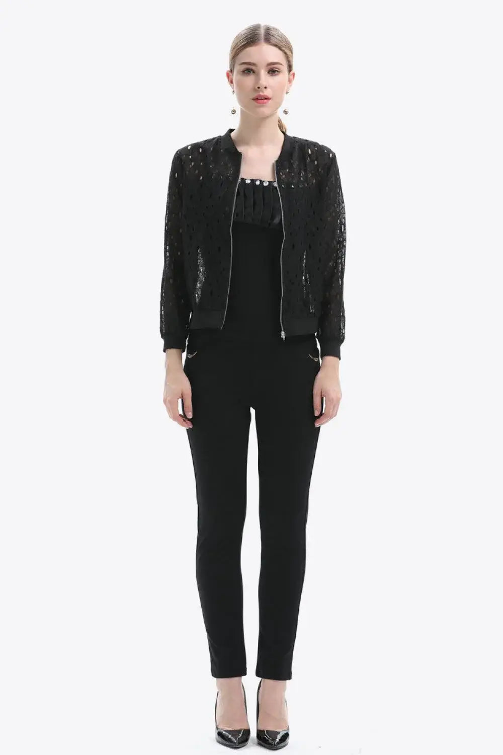 Openwork Zip Up Jacket - Trendsi - Flyclothing LLC