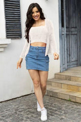 Cropped Cami and Open Front Cardigan Set - Trendsi