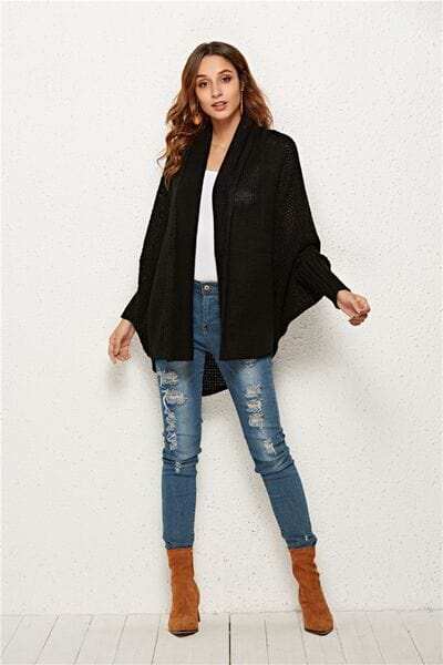 Open Front Batwing Sleeve Cardigan - Trendsi - Flyclothing LLC