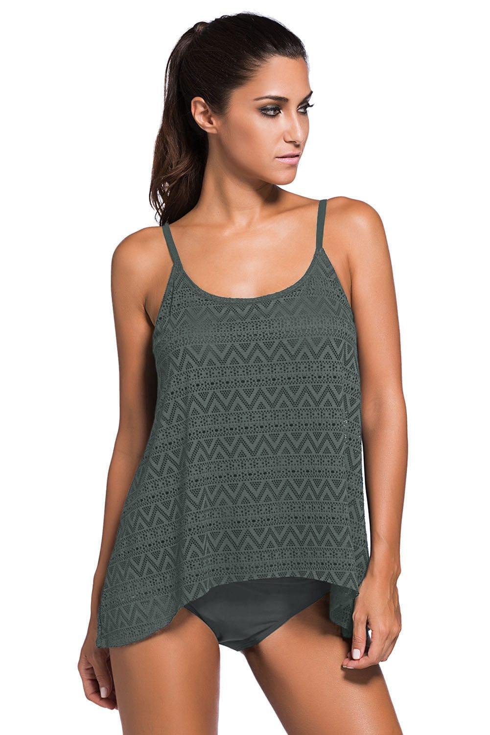 Full Size Spaghetti Strap Scoop Neck Tankini Set - Trendsi