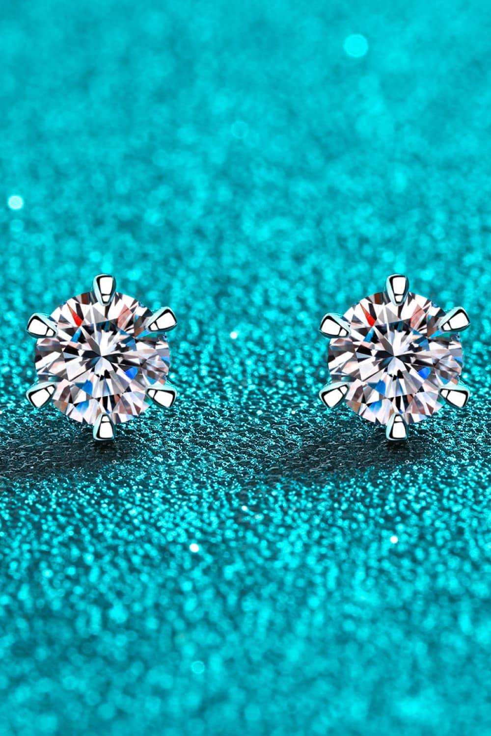 1 Carat Moissanite Rhodium-Plated Stud Earrings - Trendsi - Flyclothing LLC