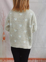 Heart Heathered Turtleneck Drop Shoulder Sweater - Trendsi