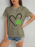 Heart Lucky Clover Short Sleeve T-Shirt - Trendsi - Flyclothing LLC