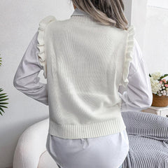 Ruffle Shoulder Ribbed Trim Sweater Vest - Trendsi