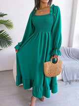 Smocked Square Neck Flounce Sleeve Dress - Trendsi - Flyclothing LLC