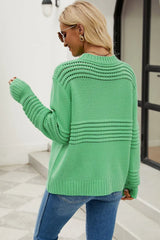 Round Neck Opnework Long Sleeve Pullover Sweater - Trendsi - Flyclothing LLC