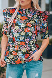 Floral Ruffle Shoulder Frill Neck Blouse - Trendsi