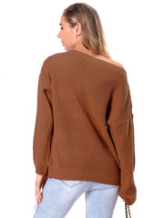 Boat Neck Drop Shoulder Long Sleeve Sweater - Trendsi