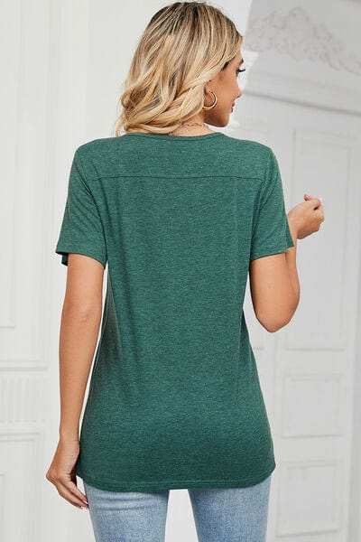 V-Neck Short Sleeve T-Shirt - Trendsi - Flyclothing LLC